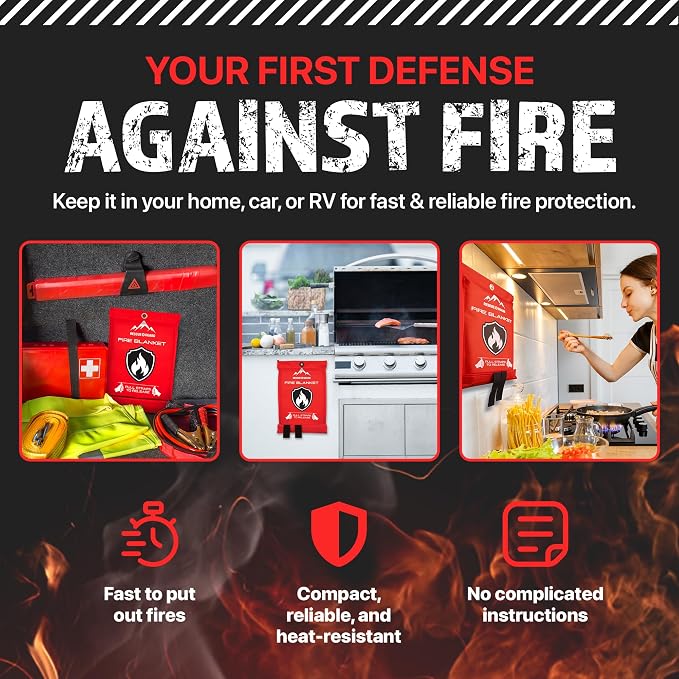 Fire Blanket 2 Pack 40”x40” - Fire Blankets Emergency for Home and Kitchen - Emergency Blankets for Survival - Home House Safety Supplies kit Must Haves - Firemen Safety Gifts and Essential Stuff