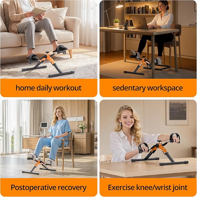 Folding Pedal Exerciser Mini Exercise Bike Under Desk Bike for Arms and Legs Workout, Portable Desk Bike Peddler Machine for Sedentary Officer & Seniors