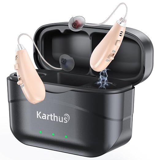 Karthus Hearing Aids, Rechargeable Hearing Aids for Seniors with Hearing Loss, Noise Cancelling & Clear Sound, Comfort & Invisible, 100H Battery Life, 7 Volume Levels, One-Button Operation, Char Black