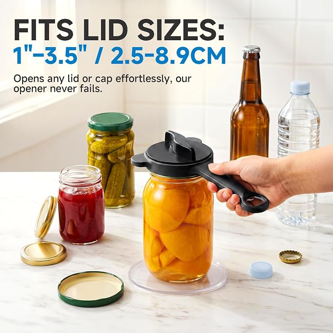 2026 Upgraded 4-in-1 Jar Opener - Adjustable Stainless Steel Lid Remover for Seniors & Arthritis Sufferers, Fits Kitchen Jars, Bottles & Cans Black(2Pcs)