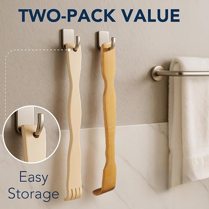 Slick- Bamboo Back Scratcher, 16.5", 2 Pack, Long Handle | Wooden Back Scratcher for Men & Women, Smooth Edges, Triple Polished Finish for Comfort, Relaxation & Daily Use