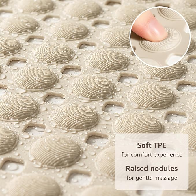 OTHWAY Bath Tub Shower Mat Non Slip, Bathtub Floor Liner Mats for Inside Shower Bathroom, Suction Cups and Drain Holes for Feet Scrubbing, Machine Washable, Soft on Feet, 35x16 Inch, Brown