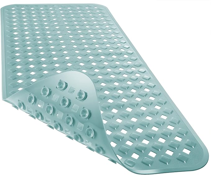 Yimobra Bathtub Mat Non Slip, Super Strong Suction Cups, 27.5"x15.5" Long Shower Mat with Drain Holes, Machine Washable Fast Draining Bath Mats, Bathroom Essentials,Mint Green