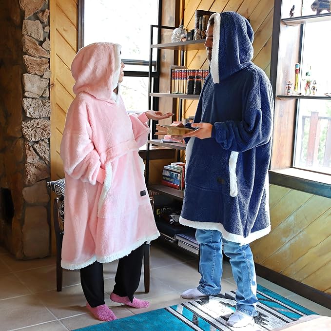 Catalonia Oversized Blanket Hoodie Sweatshirt, Wearable Sherpa Lounging Pullover for Adults Women Men