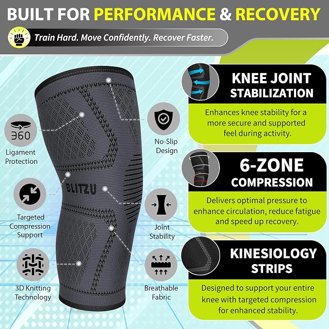 Knee Brace for Meniscus Tear 2 Pack, Knee Compression Sleeve for Men and Women, Knee Support for Arthritis, Swelling, Inflammation, ACL, Pain Relief, Running, Workout, Sports and Recovery Gray M