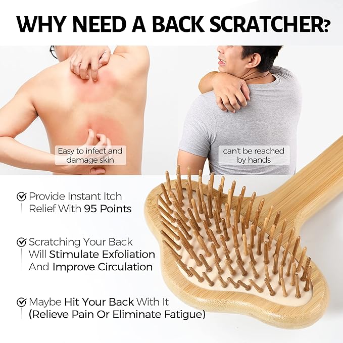 Oversized Back Scratcher, Extended Bamboo Scratcher, 22.04" Long Curved Handle; Wider Head; More Larger Scratching Surface, Adults Body Instant Scratcher Christmas Gift for Women and Men.