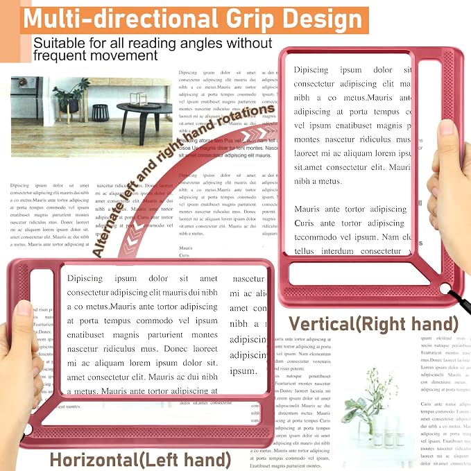 AKKYCVS 5X Full Page Magnifying Glass for Reading, Lightweight Rectangular Magnifier Provides Large Book Page Viewing Area, Handheld Magnifier for Reading Small Prints for Seniors, Low Vision-Red