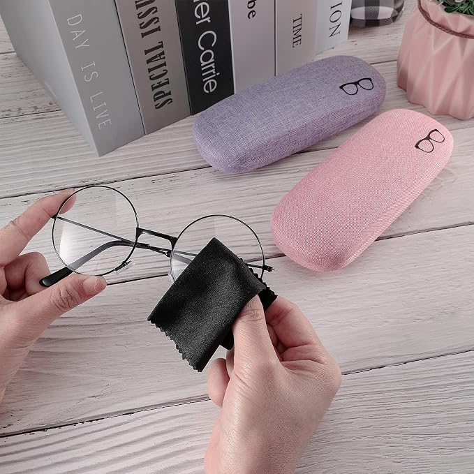 Frienda 2 Set Eyeglass Case Kit Hard Shell Fabric Dusty Colors Eyeglass Case with Storage Bag Glasses Chain Cleaning Cloth