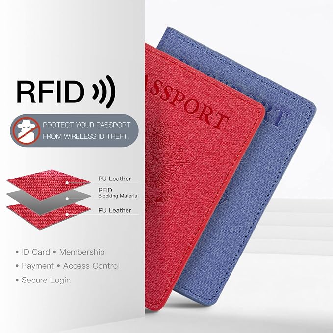2 Pack Passport Holder For Women Kids, RFID Blocking Passport Wallet Red&Light purple