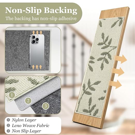 Carpet Stair Treads, Non-Slip Stair Treads for Wooden Steps Indoor | Stair Runner for Pets, Non Skid Staircase Step Treads Washable Reusable, Stair Protectors 30" x8" Set of 15, White