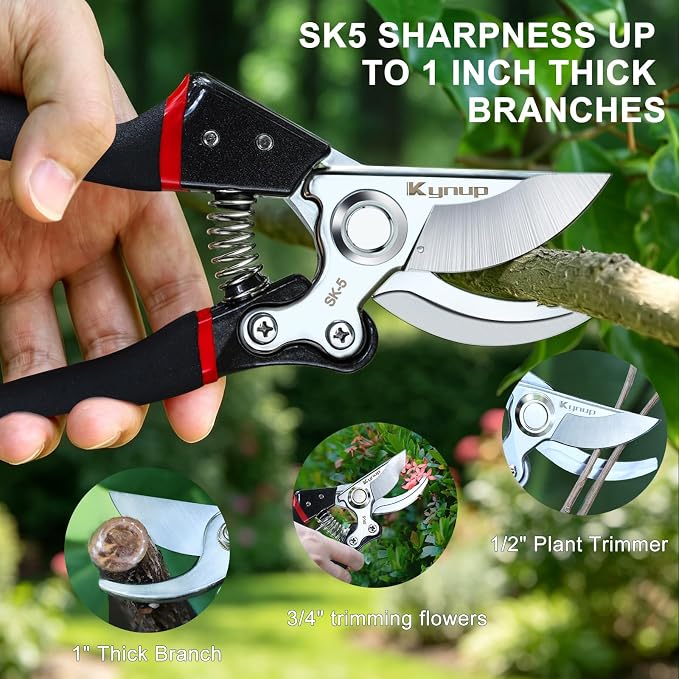 Kynup Pruning Shears for Gardening, Garden Shears Heavy Duty, Bonsai Cutters Shears Pruners, Hedge Clippers, Rose Trimmer Hand Clippers Gardening (Red Black)