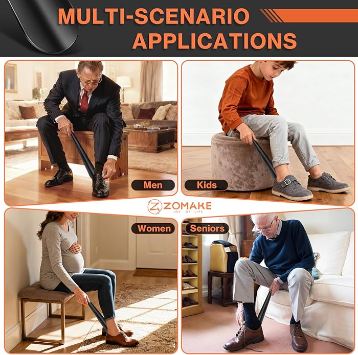 ZOMAKE Shoe Horn Long Handle for Seniors Men Women,16.5" Metal Long Shoehorn for Boots Shoe Spoon Helper