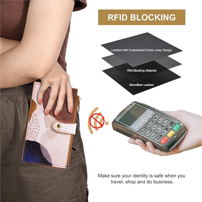 Travelambo RFID Wallet Women Large Size Bifold Multi Card Wallet Case with Zipper Pocke Credit Card Holder for Women