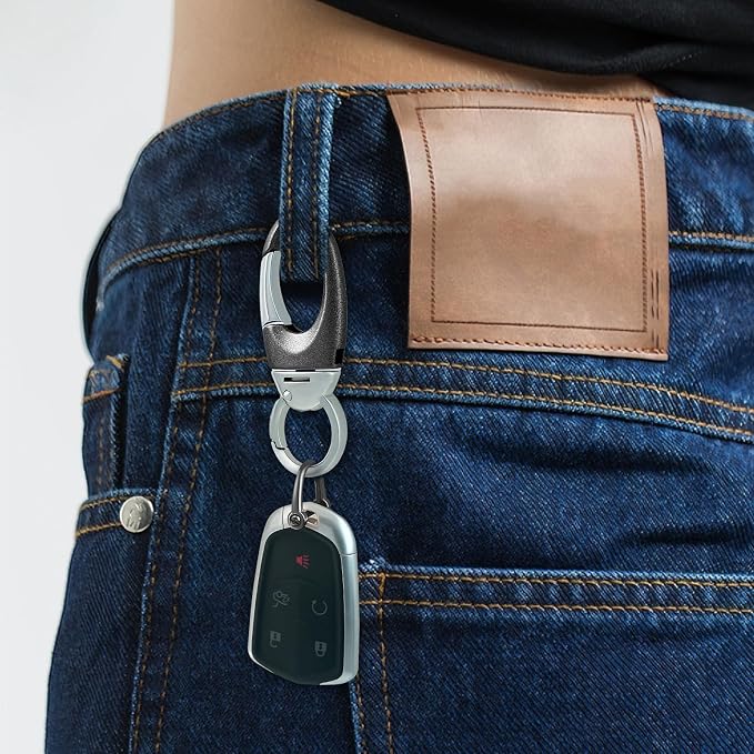 Keychain Quick Release Double Carabiner Clip with D Ring Key Rings, Unisex Belt Loop Key Holder for Home Car Keys