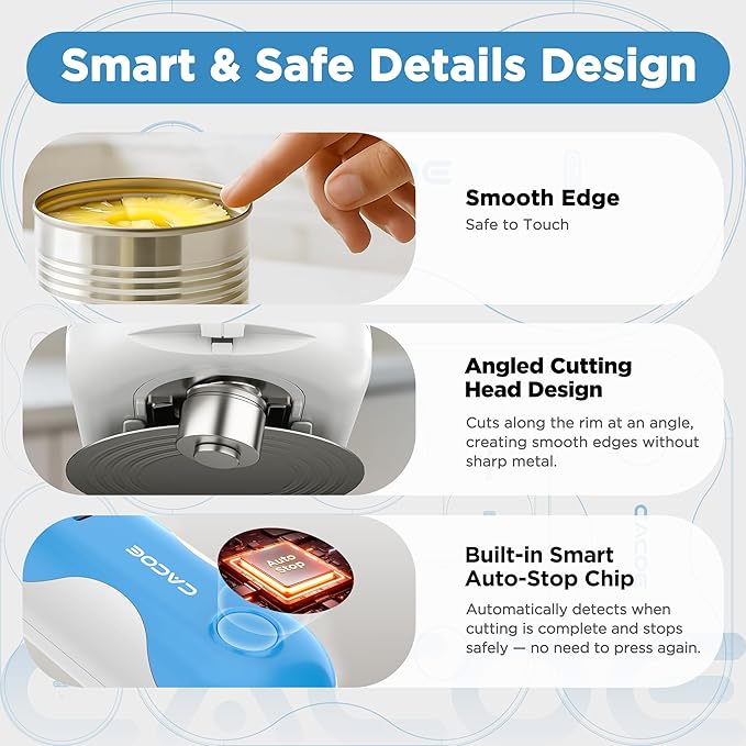CACOE Automatic Smart Electric Can Opener with Auto Stop & USB-C Charging | Cordless Can Opener for Elderly and Arthritic Users for Seniors & Arthritis, Effortless One-Touch Open (blue)