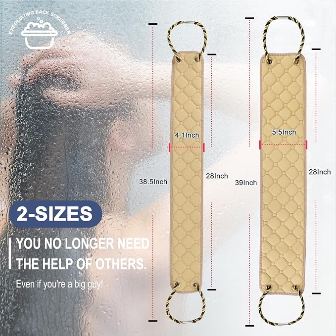 eaxun 38.5 Inch Exfoliating Back Scrubber with Dual Handles for Shower | Dual-Sided Bath Washer for Deeper Cleansing, Full Back Coverage Exfoliator without Straining for Men & Women