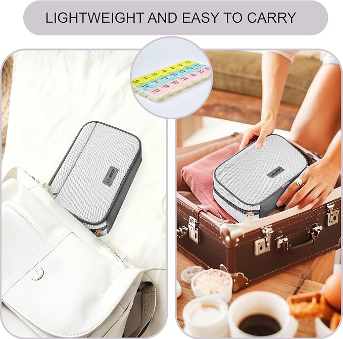 Weekly Travel Pill Organizer Pill Case for Purse with Removable 7 Day Pill Box Holder,Cute Medication Organizer Pill Container for Medicine, Vitamin, Fish Oils,Supplement (Dark Grey, Small)