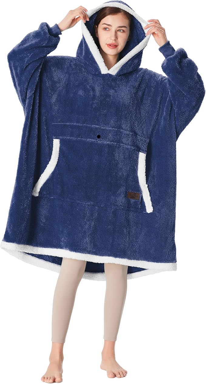 Catalonia Oversized Blanket Hoodie Sweatshirt, Wearable Sherpa Lounging Pullover for Adults Women Men