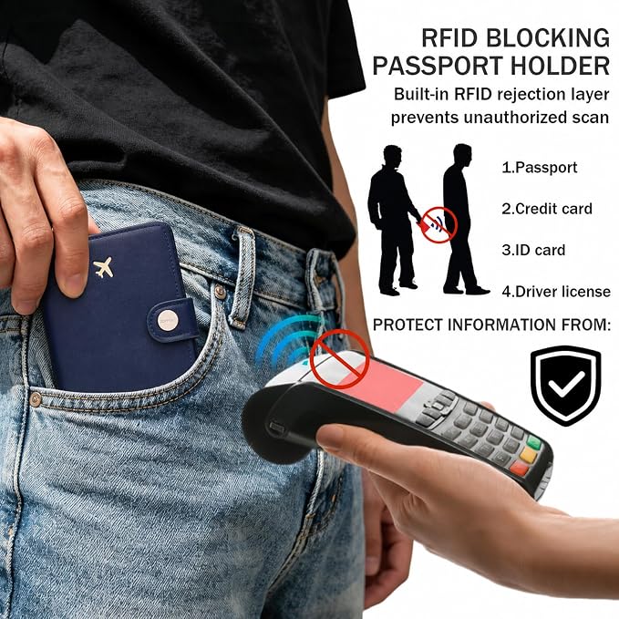 Passport Holder RFID Blocking Travel Wallet, Navy Blue | Passport Cover with Multiple Card Slots, Water-Resistant & Easy-Carry, Must-Have Travel Accessory for Men & Women.