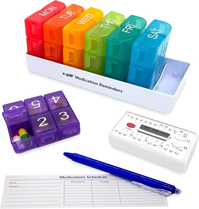 e-Pill 7 Day Weekly Pill Organizer – 6 Times a Day Medicine & Vitamin Box with 6 Alarm Reminders