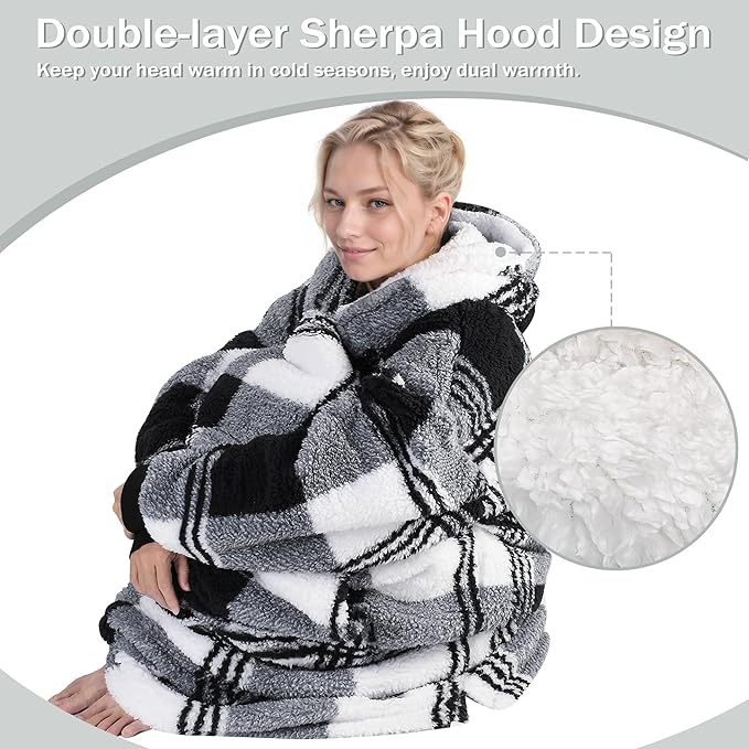 Catalonia Oversized Blanket Hoodie Sweatshirt, Wearable Sherpa Lounging Pullover for Adults Women Men