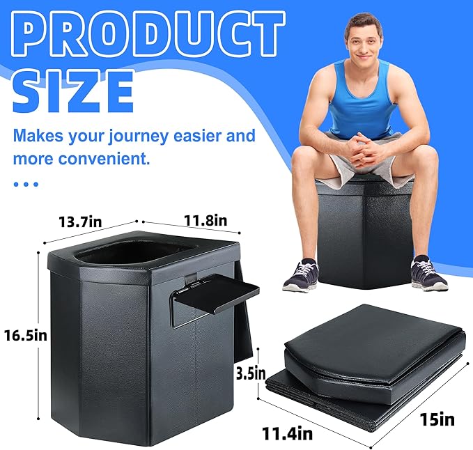 LanAqua Portable Toilet for Adults,Camping Toilet,Extra Large Adults Toilet | 16.5'' Tall Toilet with Lid,Portable Folding Toilet with Carry Bag&Paper Holder,Extra Large Compact Potty for Car Tent