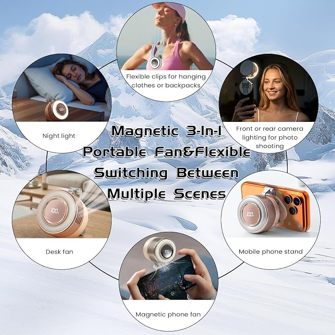Portable Clip-On Fan, Mini USB Rechargeable 360° Rotatable Fan, Personal Fan 3-Speed Silent Mini Bladeless Fans (Sliver-2000mAh)