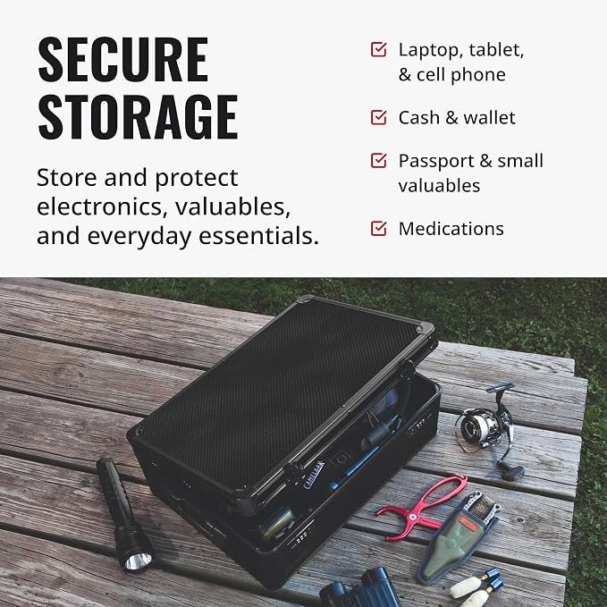 Vaultz Locking Storage Chest with Dual Combination Lock-Small Lock Box for Laptops, Tablets & Valuables, Lockable Storage Box with Code, Keyless Lockbox for Dorm, Home & Travel 18.11" x 12.99" x 6.18"