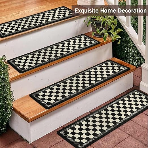 Non Slip Carpet Stair Treads for Wooden Steps Indoor, 4 Pack Stair Runners Covers Staircase Step Rugs Stair Mats for Kids Elders and Dog