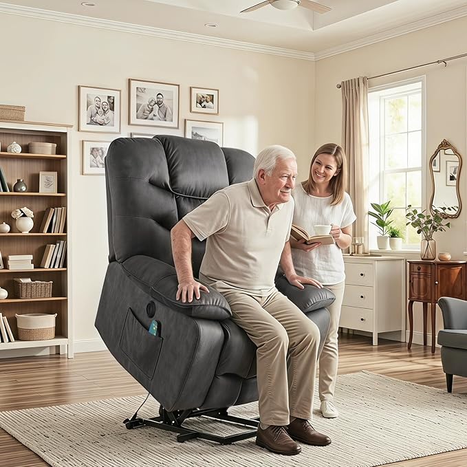 HAOMARKETS Oversized Power Lift Recliner Set of 2 with Massage and Heat for Elderly, Electric Lifting Reclining Chair with Side Pockets and USB Port for Living Room, Dark Grey
