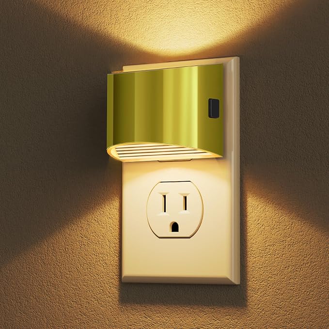 DORESshop LED Night Light[2 Pack], Night Lights Plug into Wall, 3 Level Brightness Adjustable Plug in Night Light, Dusk to Dawn Sensor, Nightlights for Adults, Bedroom, Bathroom, 3000K, Golden Cover