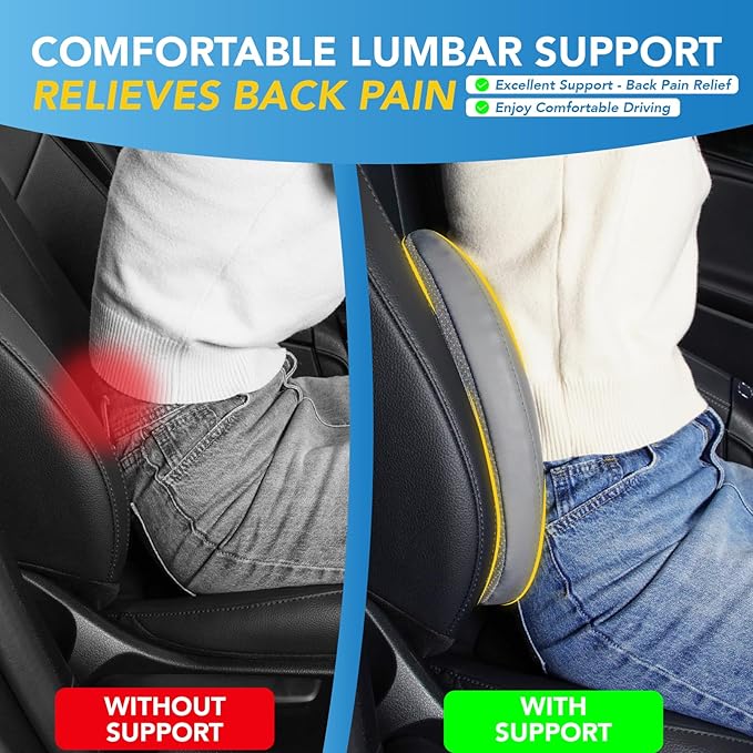 Lofty Aim Lumbar Support Pillow for Car, Car Seat Back Support for Driving | Memory Foam Car Lumbar Support for Driving Seat, Car Back Cushion, Adjustable Straps, Lower Back Pillow, Office Chairs, Gray