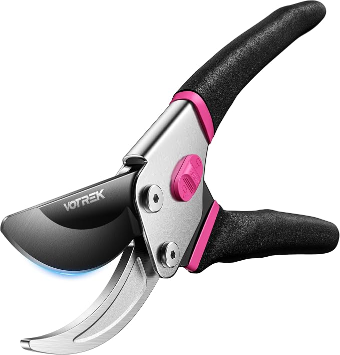VOTREK® Bypass Pruning Shears, 8.5" Jam-Proof Spring Clippers for branches | Sharp & Anti-Rust SK5 Blade, Ergonomic Non-Slip Grip for Weak Hands, Garden Pruner for Heavy Duty Tree Trimming, Rose, Bonsai