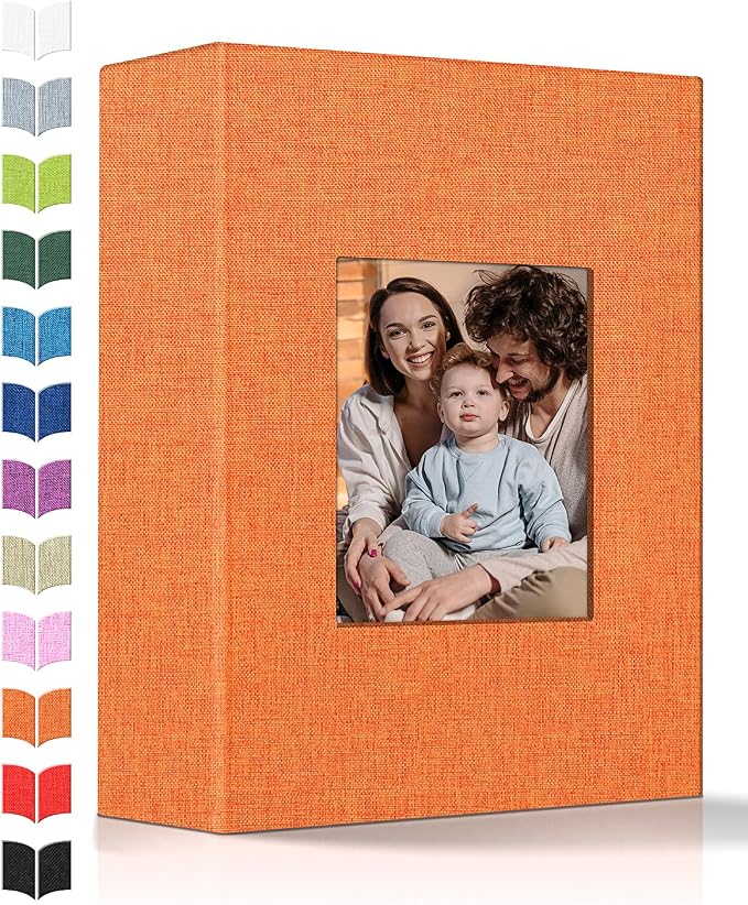 Artfeel Photo Album 4x6 with 100 Pockets,Slip-in Picture Albums,Linen Cover Memory Book with Front Window,White Page Vertical Photo Book for Wedding,Family,Anniversare,Baby,Vacation