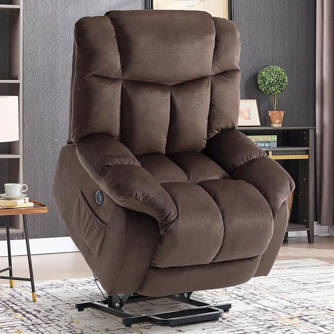 Power Lift Electric Recliner Chair for Elderly- Heavy Duty and Safety Motion Reclining Mechanism-Antiskid Fabric Sofa for Living Room, Chocolate