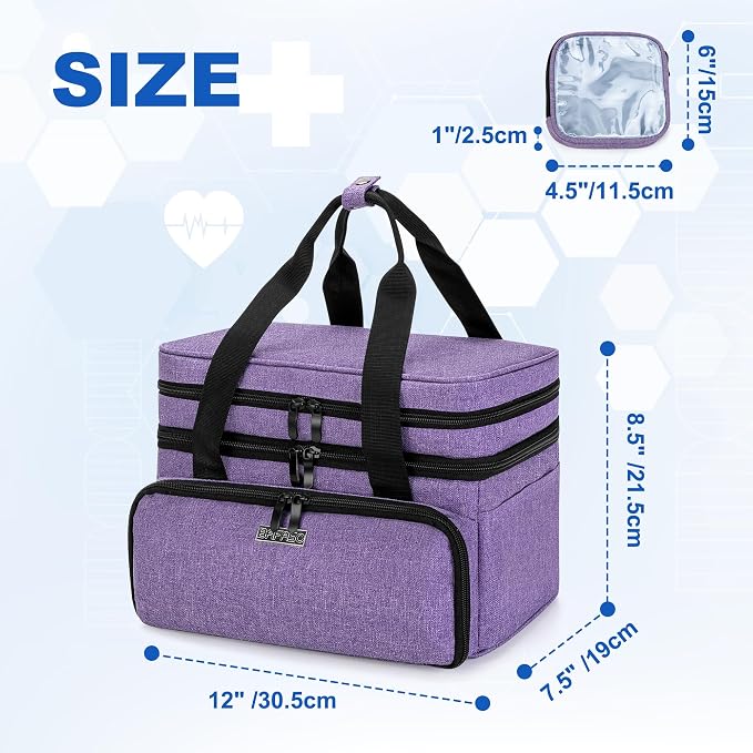 BAFASO Double Layer Medicine Bag with 2 Detachable Pouches, Purple | Pill Bottle Organizer for Travel and Daily Use (Bag ONLY)