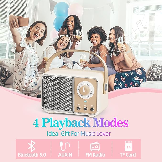 Dosmix Retro Bluetooth Speaker, Vintage Decor, Wireless Bluetooth Speakers, Cute Old Fashion Style for Kitchen Desk Bedroom Office Party Outdoor Kawaii Accessories (Beige)