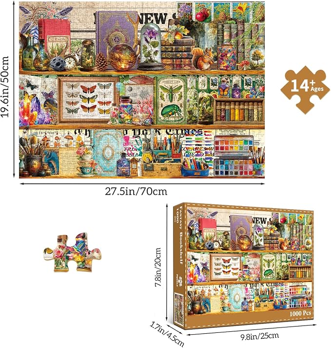 1000 Piece Puzzles for Adults,Fantasy Bookshelf Jigsaw Puzzle 1000 Pieces for Adults Seniors,Challenging Family Games Holiday Party Gifts -1:1 Poster Interlock Perfectly Letter on Back