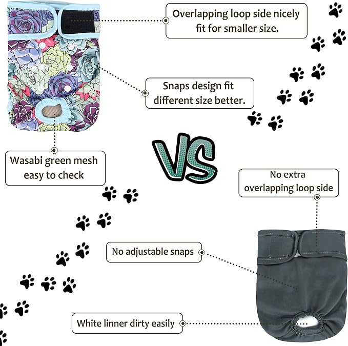 Washable Female Dog Diapers - Premium Reusable Diapers for Doggie in Heat - Highly Absorbent Dog Diapers Female for Pet Incontinence with Adjustable Snaps (Succulents, L)