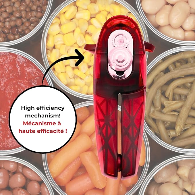 Starfrit Little Beaver Can Opener, Safe, Comfort Grip, Red | Safe can opener. Holds lid. No sharp edges. Comfort grip. 3-year warranty.