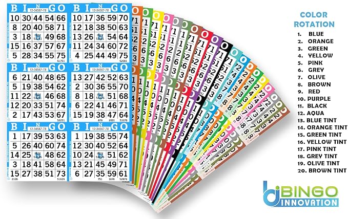 Bingo Books – 6 Faces, 20 Pages Each, 50 Disposable Game Books – 20-Color Rotation, Recyclable Dauber Sheets for Seniors & Events (6on20up)