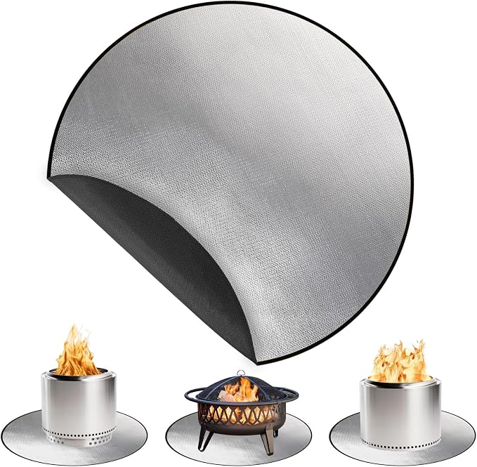 DocSafe 36" Round Fire Pit Mat for Solo Stove Bonfire,4-Layer Double-Sided Fireproof Heat Insulated Under Grill Mat Protector for Deck,Patio,BBQ,Oil-Proof and Reusable and Waterproof,Black＆Silver