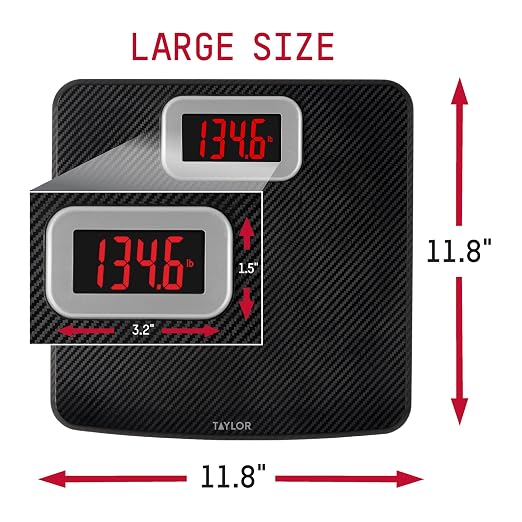 Taylor Digital Bathroom Scale, Body Weight Scale 400 LB Capacity, Carbon Fiber Anti-Slip Mat, 11.8 x 11.8 Inch Platform, Black