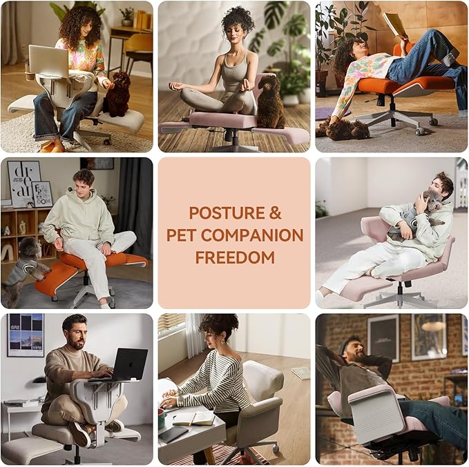 Newtral Freedom-X Criss Cross Chair with Wheels & Amrests- Cross Legged Office Chair with Laptop Tray, Multi-Position Recliner Chair, Adjustable Ergonomic Chair, Relax, Work from Home