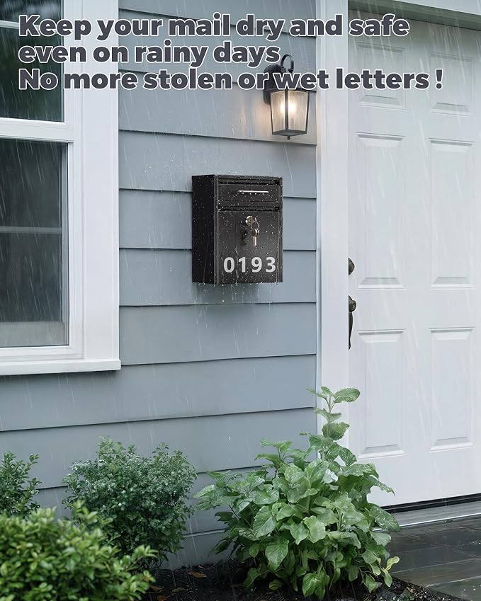 LAND·VOI Mailbox for Outside Wall Mount, Heavy Duty Rustproof, Anti-Theft Locking Mailbox with 4 Keys, Weatherproof for Residential & Apartment, 12.2"×9.5"×4.7", Black, Small