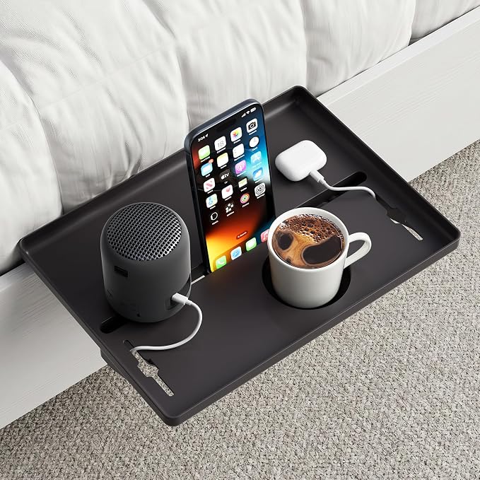 JOYMOOP Clip-On Bedside Shelf for Bunk Beds, Dorm Room Essentials, Bedside Caddy, No-Tool Install Bed Side Table Storage for Loft, Platform Beds, Nightstand Caddy for Phone, Glasses, Book, Black