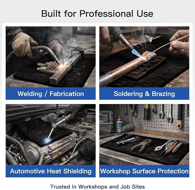 Fireproof Welding Blanket - 20x20 Inch, Matska Carbon Felt Soldering Mat & Pad, ASTM D6413 Certified 5mm Flame Retardant Fabric, Heat Shield for Brazing, Stove Wick, Black