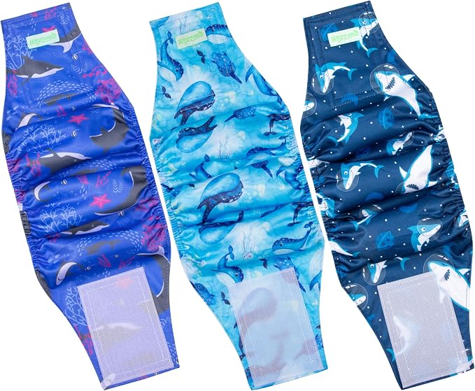 wegreeco Washable Male Dog Belly Band (Stylish Pattern)- Pack of 3 - Washable Male Dog Belly Wrap, Dog Diapers Male (Ocean Adventure, Small)