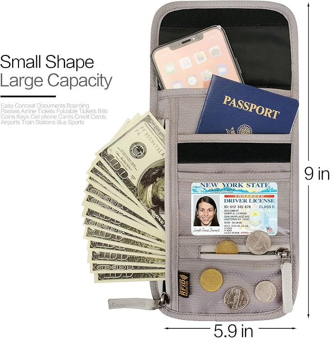 Neck Wallet Lightweight RFID Blocking Waterproof Travel Pouch Passport Wallets for Women Men