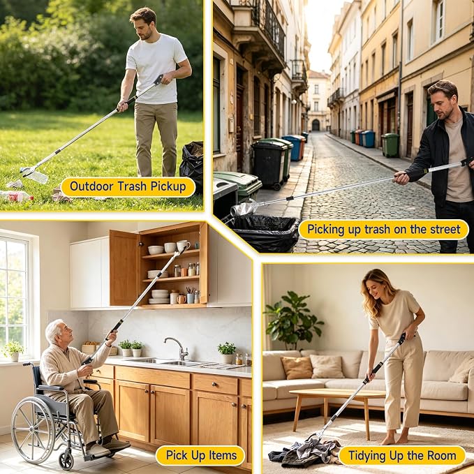 Grabber Reach-er Tool Heavy Duty Aluminum Alloy, Pick Stick Grabber 53 Inch, Folding Reaching Stick for High Shelves, Litter Pickup, and Elderly Daily Use (53inch)